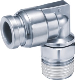 KQG2L10-03S, KQG2 Series Elbow Threaded Adaptor, R 3/8 Male to Push In 10 mm, Threaded-to-Tube Connection Style