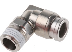 KQG2L06-01S, KQG2 Series Elbow Threaded Adaptor, R 1/8 Male to Push In 6 mm, Threaded-to-Tube Connection Style