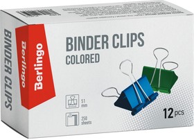 BERLINGO_ Зажимы для бумаг 51мм, , 12шт., цветные, картонная коробка BC1251f