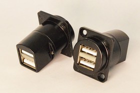 Фото 1/3 Разъем USB 2.1x2 розетка-разъем USB 2.1x2 розетка, на панель, фланец 2 отверстия, металл