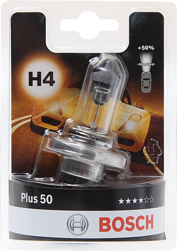 Лампа галоген H4 12В 60/55 Вт (BOSCH) PLUS 50 (SB)