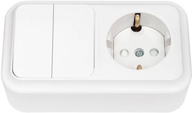 Блок 2 выключателя + розетка с заземляющим контактом ОУ со шторкой, серия ПРАЛЕСКА, белый, 2В-РЦ-579