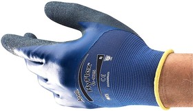 11925090, HyFlex 11-925 Blue Nylon, Spandex Oil Resistant Work Gloves, Size 9, Large, Nitrile Coating