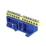 sn0-63-14- d, Zero bus N 6x9 14 open. brass blue. PROxima DIN rail insulator