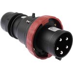 219.6337, IP66 Red Cable Mount 3P + N + E Power Connector Plug ATEX, IECEx, Rated At 64A, 346 → 415 V