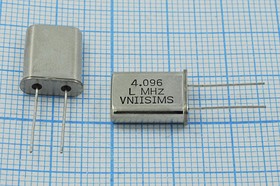 Кварцевый резонатор 4096 кГц, корпус HC49U, нагрузочная емкость 11 пФ, точность настройки 15 ppm, стабильность частоты 30/-40~70C ppm/C, мар