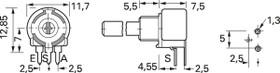 Carbon potentiometer, 10 kΩ, 0.15 W, linear, solder pin, SM-10-H 2,5 B-ASD 10K