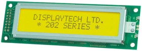 202A-BC-BC Alphanumeric LCD Display, Yellow on Green, 2 Rows by 20 Characters, Transflective