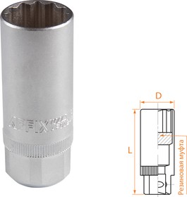AF00242021, AFFIX Головка свечная двенадцатигранная 1/2", 21 мм, резиновый фиксатор
