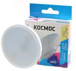 Фото 1/2 КОСМОС LED8wGX5330C 8Вт GX53 3000K BL1, Лампа светодиодная