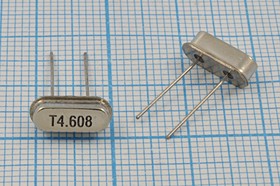 Кварцевый резонатор 4608 кГц, корпус HC49S3, нагрузочная емкость 16 пФ, точность настройки 30 ppm, марка S[FT], 1 гармоника, (T4.608)
