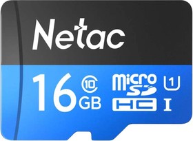 Фото 1/10 NT02P500STN-016G-R, Карта памяти Netac MicroSD card P500 Standard 16GB, retail version w/SD
