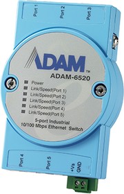 ADAM-6520, Ethernet Switch, RJ45 Ports 5, 100Mbps, Layer 2 Unmanaged