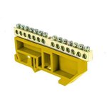 sn0-63-14- dz, Zero bus N 6x9 14 holes yellow insulator on a brass DIN rail PROxima