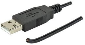 CBL-UA-BC-1, USB Cables / IEEE 1394 Cables USB Cable, Type A Plug to Blunt Cut Cable, USB 2.0, 28 AWG, 1 m, Black, PVC