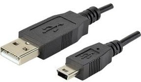 CBL-UA-MB-1, USB Cables / IEEE 1394 Cables USB Cable, Type A Plug to Mini B Plug, USB 2.0, 28 AWG, 1 m, Black, PVC