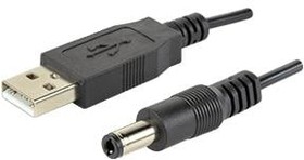 CBL-UA-P6-1, USB Cables / IEEE 1394 Cables USB Cable, Type A Plug to Dc Barrel Plug 2.5 x 5.5 mm, USB 2.0, 28 AWG, 1 m, Black, PVC