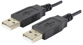 Фото 1/2 CBL-UA-UA-1, USB Cables / IEEE 1394 Cables USB Cable, Type A Plug to Type A Plug, USB 2.0, 28 AWG, 1 m, Black, PVC