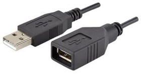CBL-UA-UJ2-1, USB Cables / IEEE 1394 Cables USB Cable, Type A Plug to Type A Receptacle, USB 2.0, 28 AWG, 1 m, Black, PVC