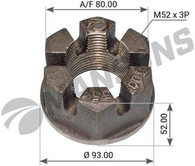 300.397, Гайка BPW ступицы корончатая (M52x2 h=51 SW80) MANSONS