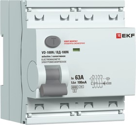 Фото 1/3 Выключатель дифференциального тока 2п 63А 100мА тип AC 6кА ВД-100N (S) электромех. PROxima EKF E1026MS63100
