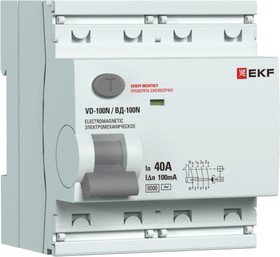 Фото 1/2 Выключатель дифференциального тока 4п 40А 100мА тип AC 6кА ВД-100N (S) электромех. PROxima EKF E1046MS40100