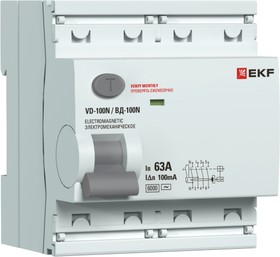 Фото 1/2 Выключатель дифференциального тока 4п 63А 100мА тип AC 6кА ВД-100N (S) электромех. PROxima EKF E1046MS63100
