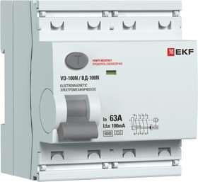 Фото 1/3 Выключатель дифференциального тока 4п 63А 100мА тип A 6кА ВД-100N электромех. PROxima EKF E1046MA63100
