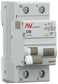 Фото 1/2 Выключатель автоматический дифференциального тока 2п (1P+N) C 10А 10мА тип AC 6кА DVA-6 AVERES EKF rcbo6-1pn-10C-10-ac-av