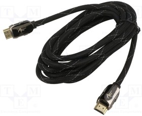 KABH AL-01-3, Cable; HDMI 1.4; HDMI plug,both sides; textile; 3m; black; 30AWG