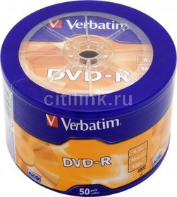Фото 1/4 Оптический диск DVD-R Verbatim 4.7ГБ 16x, 50шт., wagon wheel [43731]