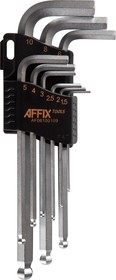 AF06100109, AFFIX Набор Г-образных шестигранников 1,5-10 мм, с шаровым окончанием, 9 предметов