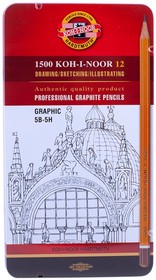 Набор чернографитных карандашей 1500 Graphic, 12 шт, 5B-5H, заточенные, металлический пенал 1502012009PLRU
