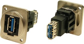 CP30205NM3, Адаптер USB, металлический каркас, отверстия M3, Гнездо USB Типа A, Гнездо USB Типа A, USB 3.0