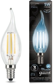 Фото 1/10 Лампа светодиодная филаментная Black Filament 5Вт свеча на ветру 4100К нейтр. бел. E14 450лм GAUSS 104801205