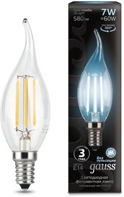 Фото 1/10 Лампа светодиодная филаментная Black Filament 7Вт свеча на ветру 4100К нейтр. бел. E14 580лм GAUSS 104801207