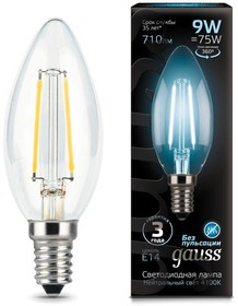 Фото 1/10 Лампа светодиодная филаментная Black Filament 9Вт свеча 4100К нейтр. бел. E14 710лм GAUSS 103801209
