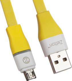 Фото 1/2 USB LED кабель Zetton Flat разъем Micro USB плоский желтый