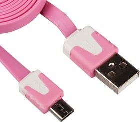 USB кабель LP Micro USB плоский узкий розовый, коробка