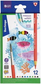 Акварельные карандаши SuperSoft. Рыбки, 12 цветов+кисть, трехгранные, заточенные SSA1712