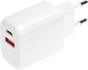 Фото 1/5 18-2225, Сетевое зарядное устройство USB QC (20W) + Type C PD (20W), белое