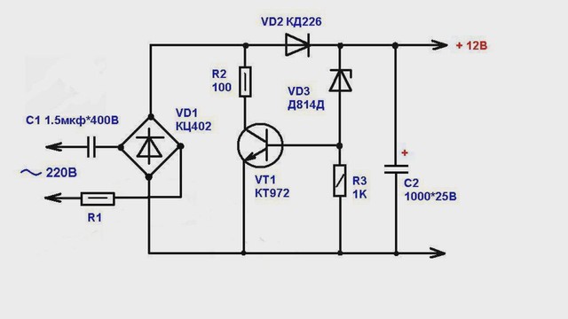 12в из 220в без трансформатора схема