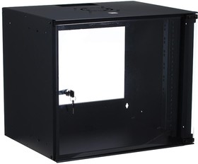 Фото 1/8 W&T Шкаф серверный телекоммуникационный настенный 19 дюймов 6U 520x355х400мм дверь стекло, цвет черный
