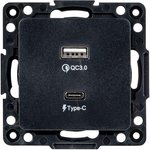 Розетка USB 2-м Стокгольм тип A+C механизм черн. PROxima EKF EZR-2USB-type-C