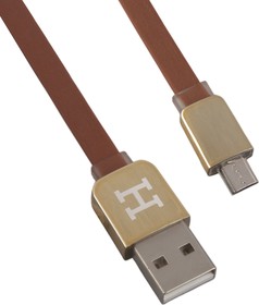 Фото 1/2 USB Дата-кабель "Hermes" Micro USB плоский (коричневый с золотым)