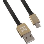 USB Дата-кабель "Hermes" Micro USB плоский (черный с золотым)