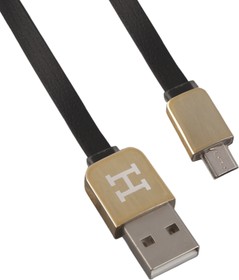 Фото 1/2 USB Дата-кабель "Hermes" Micro USB плоский (черный с золотым)