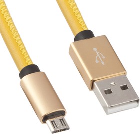 Фото 1/3 USB Дата-кабель Micro USB в кожаной оплетке (желтый/коробка)