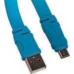 USB Дата-кабель Micro USB плоский "линейка см. ft" 1,2 метра (синий/европакет)