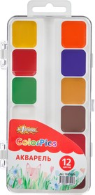 Фото 1/3 Краски акварельные №1 School ColorPics набор 12 цв б/кисти пластик
